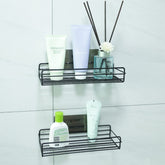 Kuber Industries Stainless Steel Bathroom & Kitchen Organizer Rack|Multipurpose Wall Shelves|Easy to Install|Non-Toxic|Storage Racks & Shelves for Bathroom & Kitchen|HR-14|Set Of 2|Black (Pack Of 4)